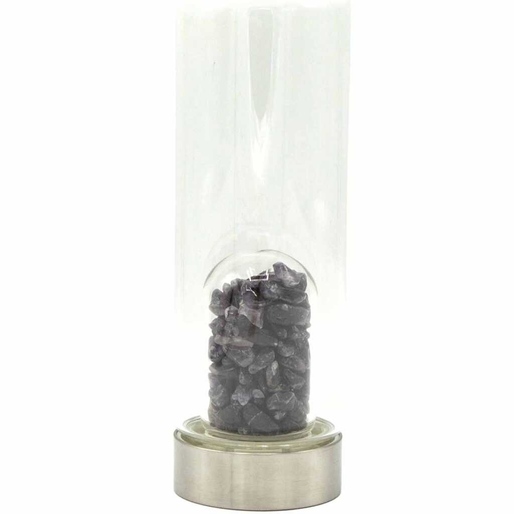 An amethyst crystal infused water bottle