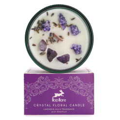 Hop Hare candle with crystals, dry flowers and purple packaging