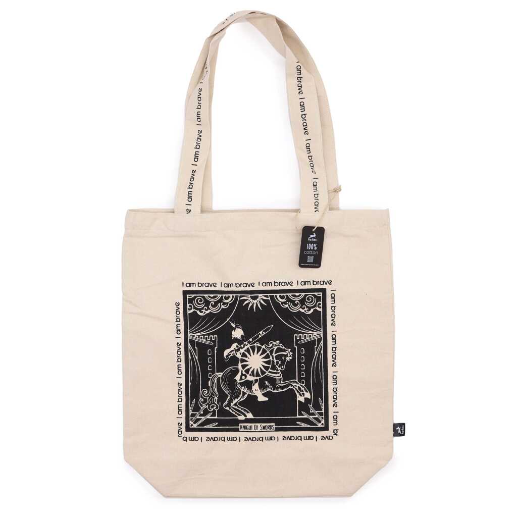 hop hare tote bag with black I am brave logo