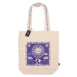 hop hare tote bag with a purple I am Bright logo
