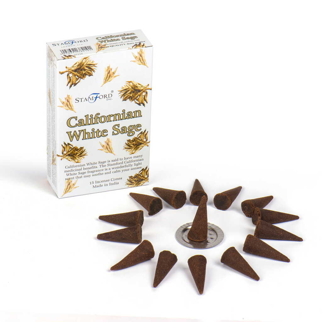 a box of Stamford premium incense cones - californian white sage