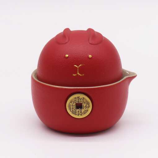 black money cat themed teapot set