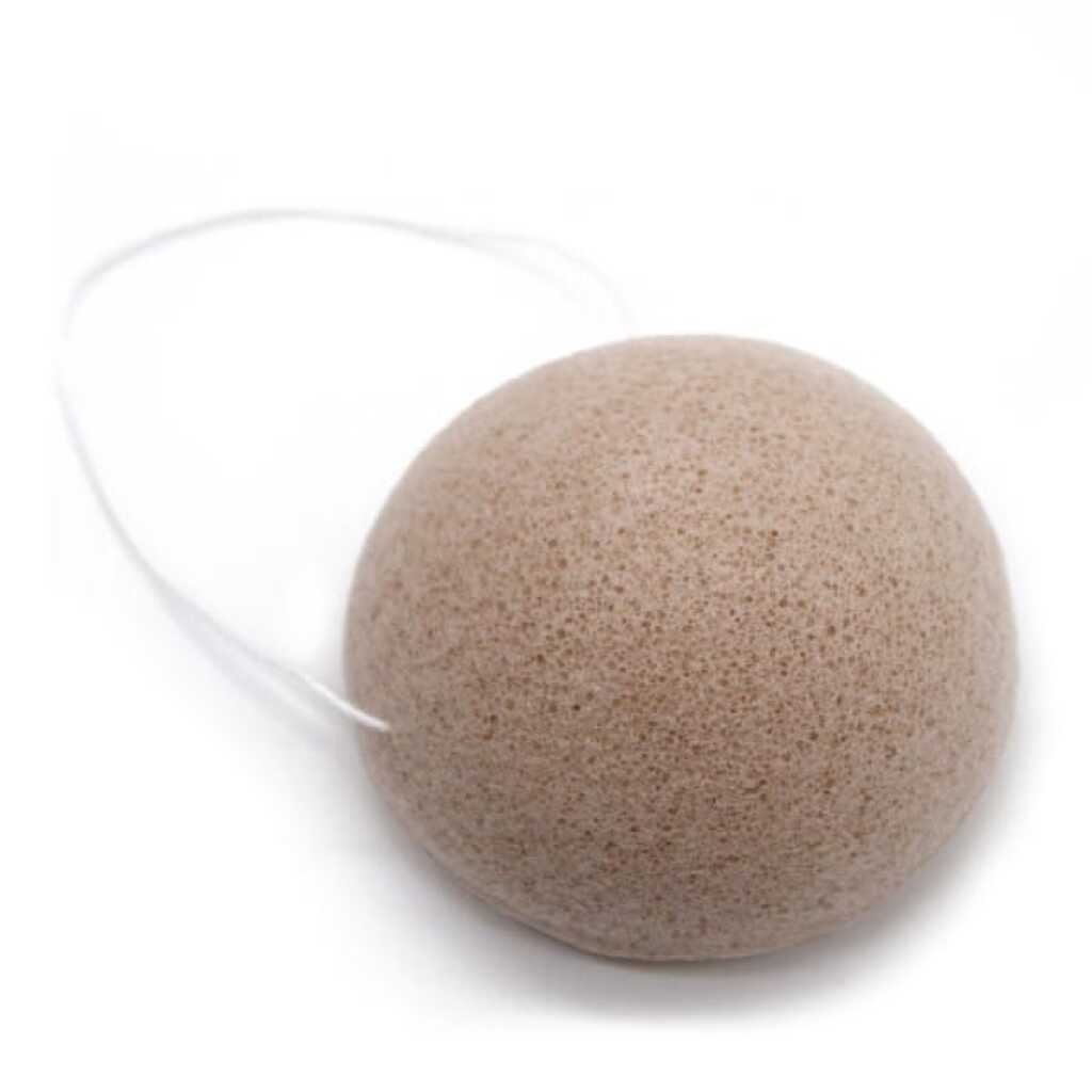 a natural colour Japanese Konjac Sponge on a loop of string