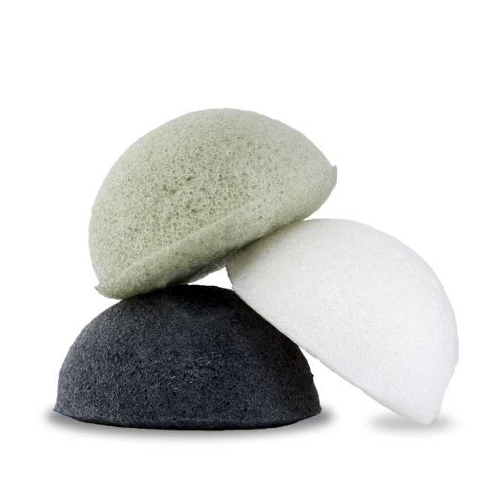 a view of three konjac sponges leaning together
