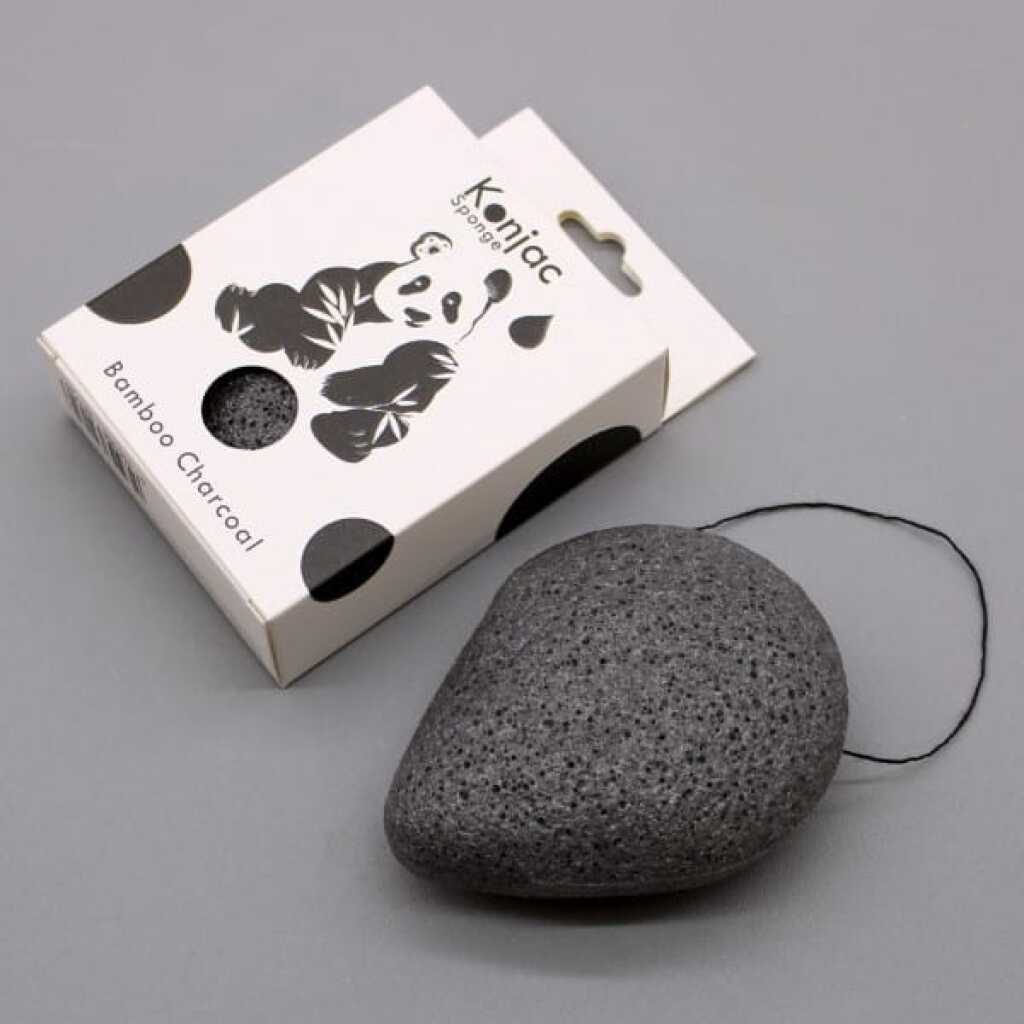 bamboo charcoal infused teardrop konjac sponge, with box