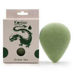 a teardrop konjac sponge - infused with green tea and it's green