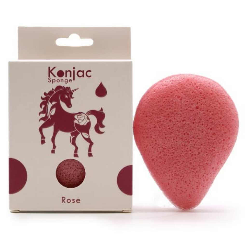 a teardrop konjac sponge infused with rose essence