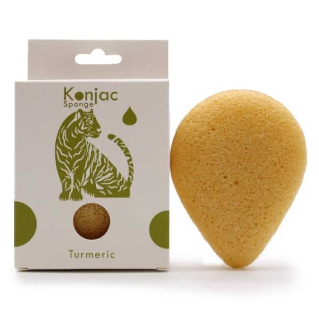 a yellow teardrop konjac sponge infused with turmeric