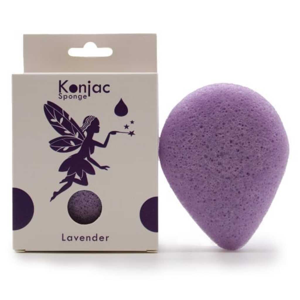 a lavender coloured teardrop konjac sponge infused with lavender