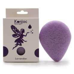 a lavender coloured teardrop konjac sponge infused with lavender