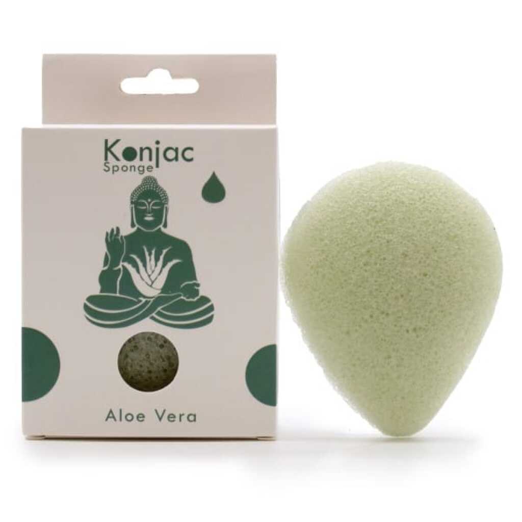 a light green coloured teardrop konjac sponge infused with aloe vera