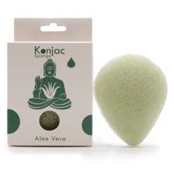 a light green coloured teardrop konjac sponge infused with aloe vera