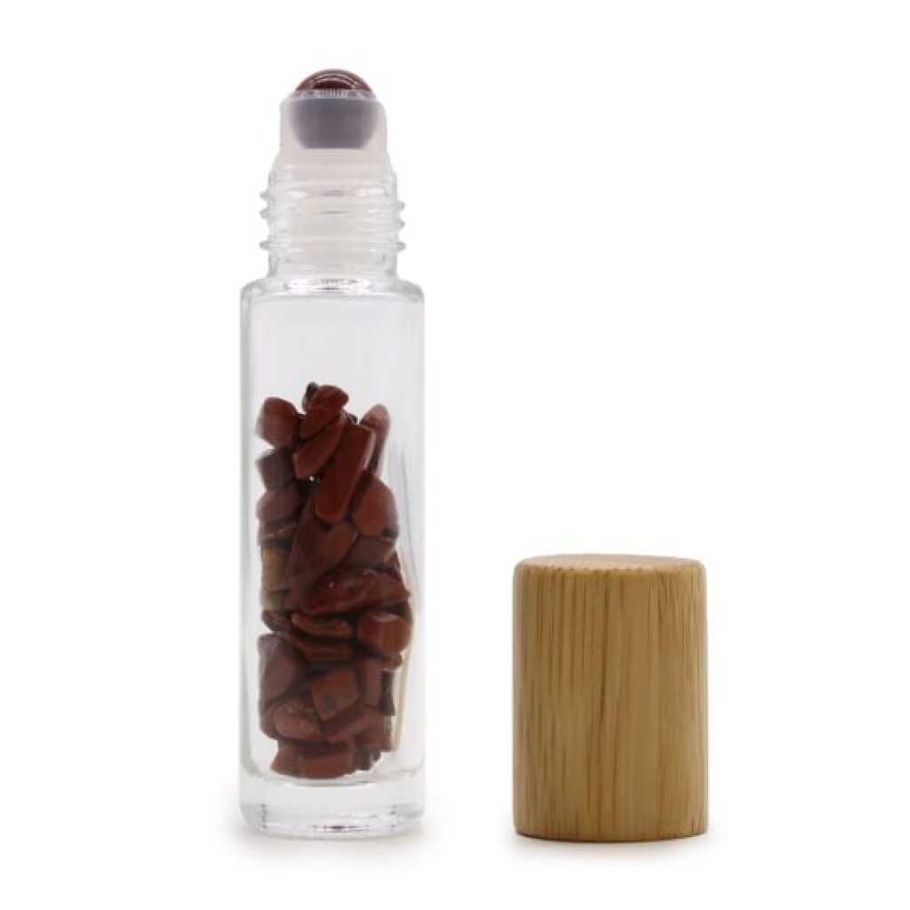 an aromatherapy gemstone roller bottle dispenser with red jasper