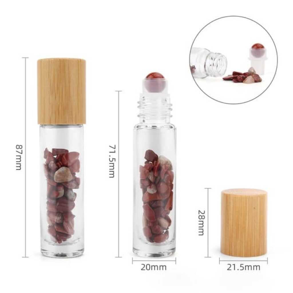 an aromatherapy gemstone roller bottle dispenser with red jasper