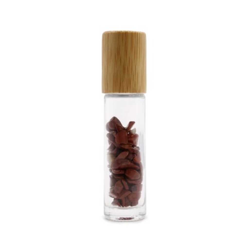 an aromatherapy gemstone roller bottle dispenser with red jasper