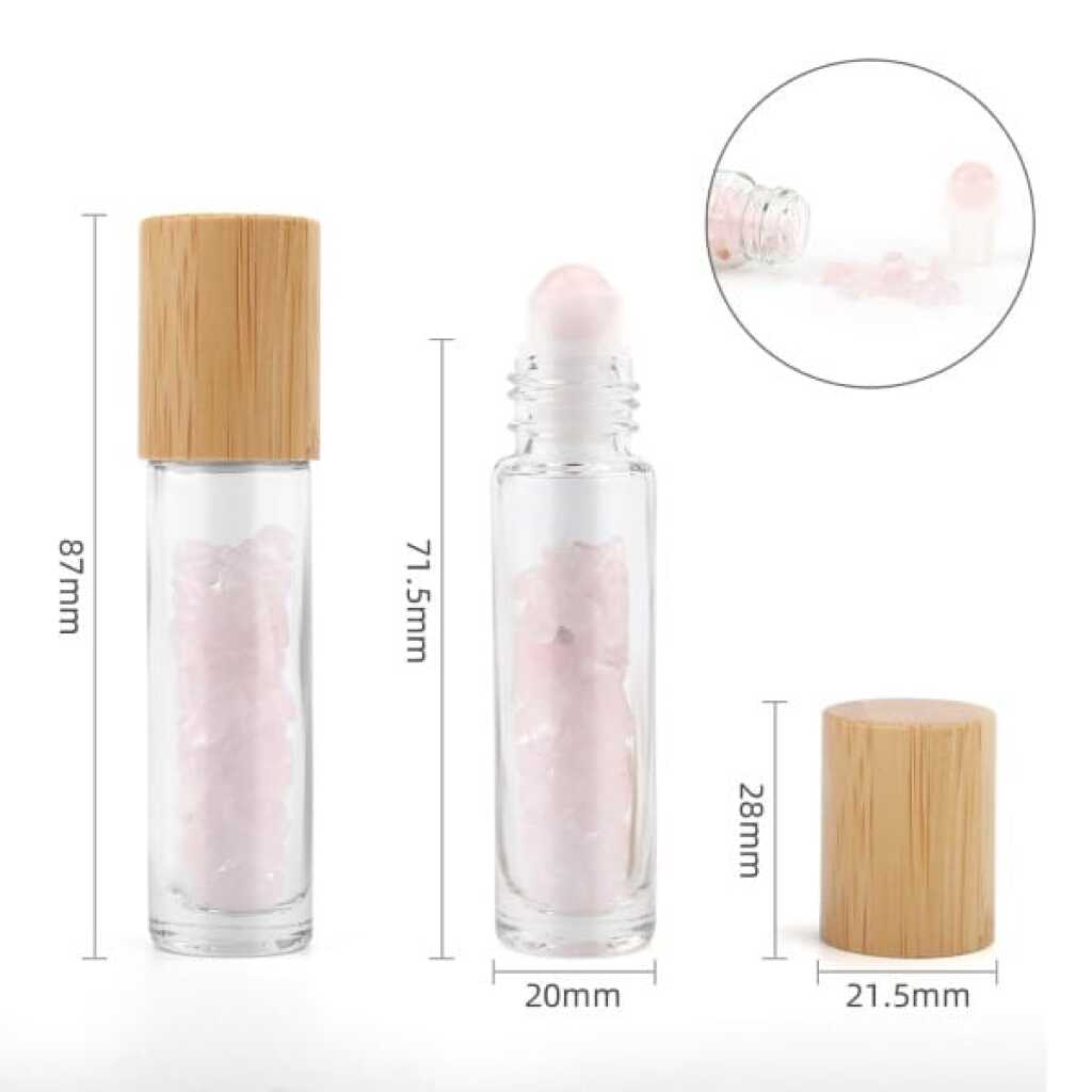 an aromatherapy gemstone roller bottle dispenser with rose quartz
