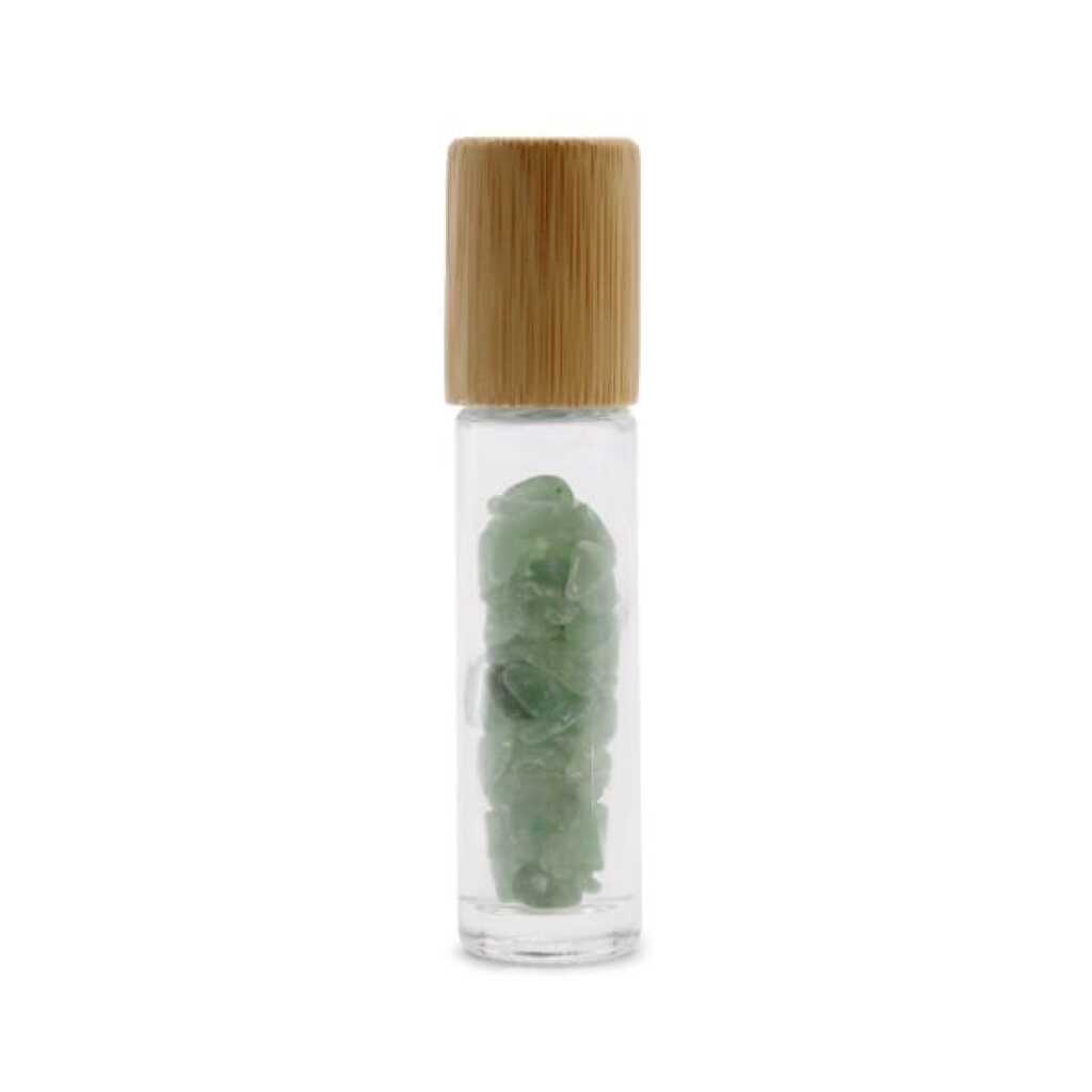 an aromatherapy gemstone roller bottle dispenser with green aventurine