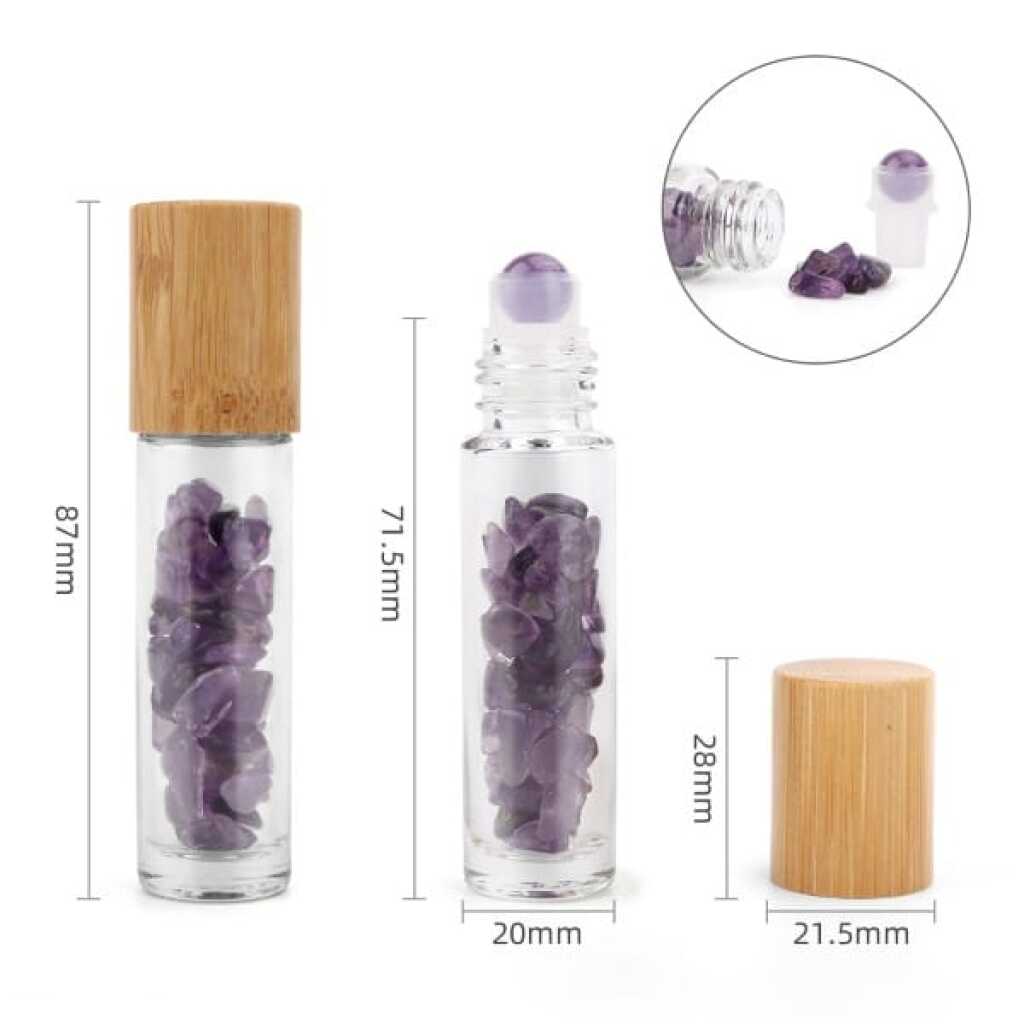 an aromatherapy gemstone roller bottle dispenser with amethyst