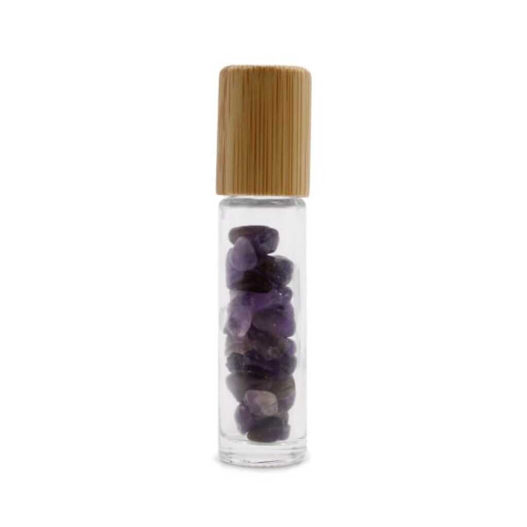 an aromatherapy gemstone roller bottle dispenser with amethyst