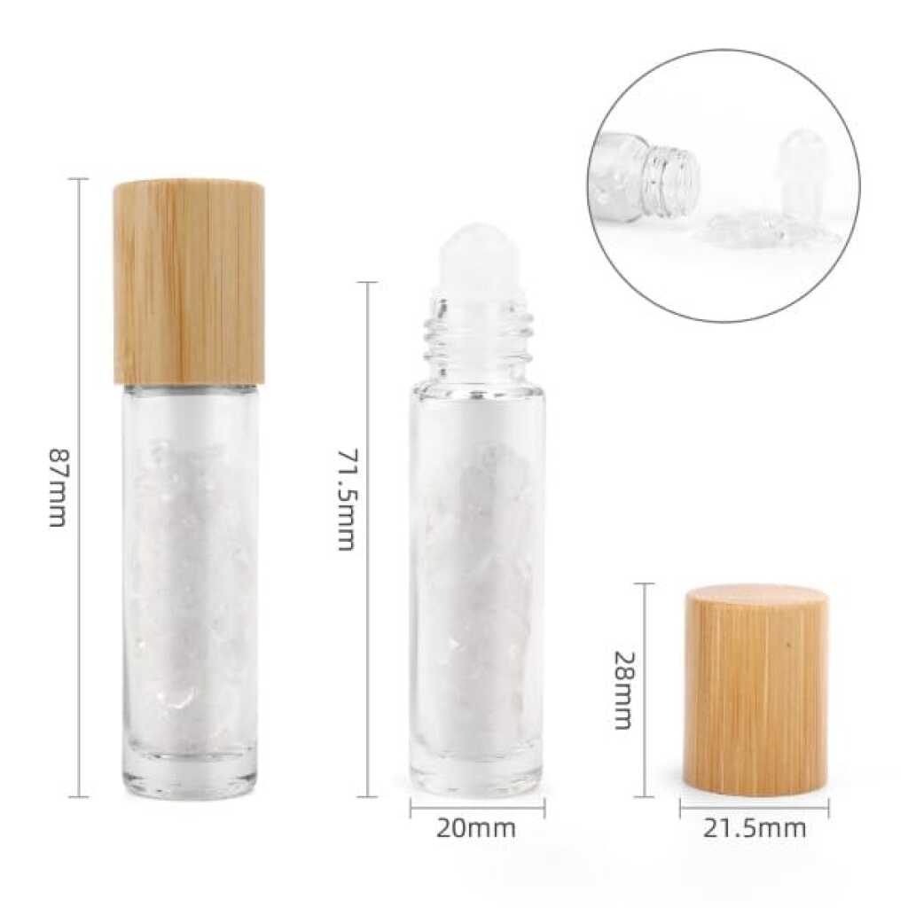 an aromatherapy gemstone roller bottle dispenser with rock quartz