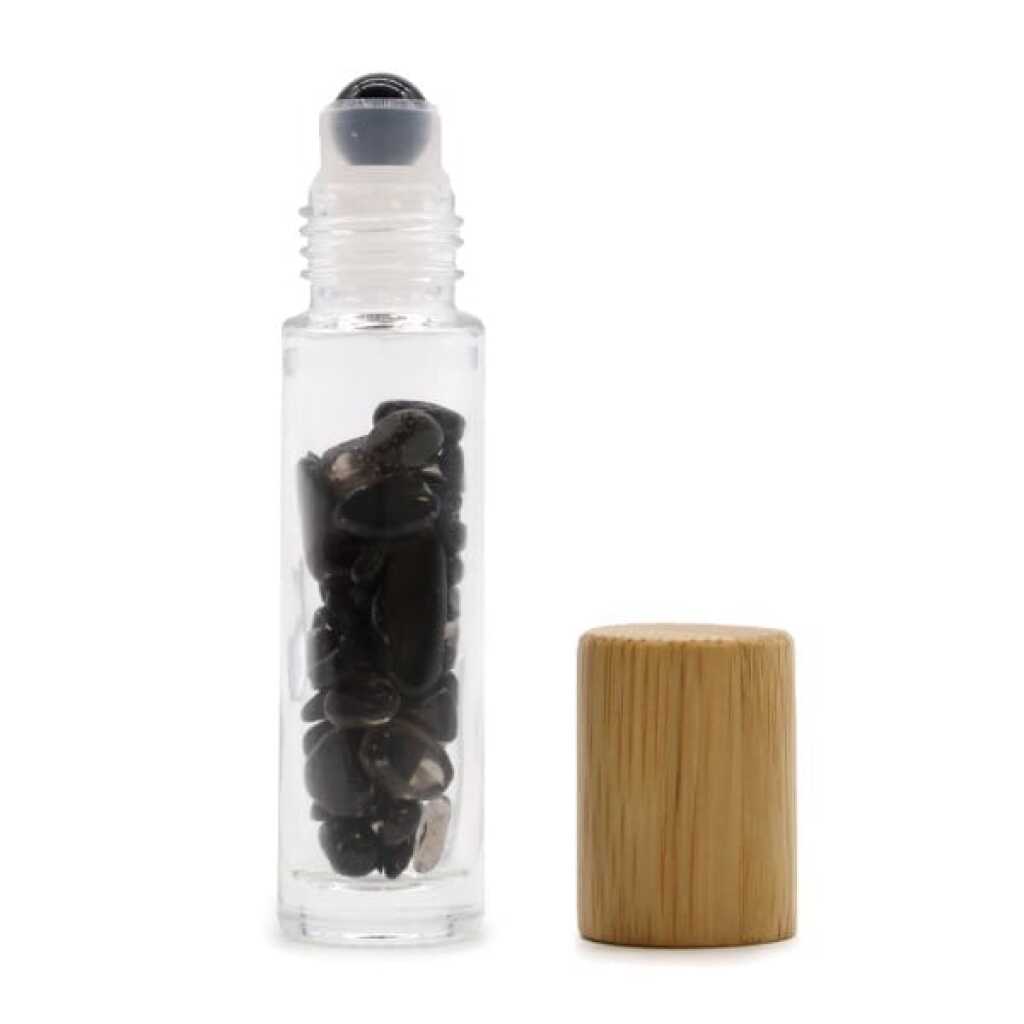 an aromatherapy gemstone roller bottle dispenser with black tourmaline