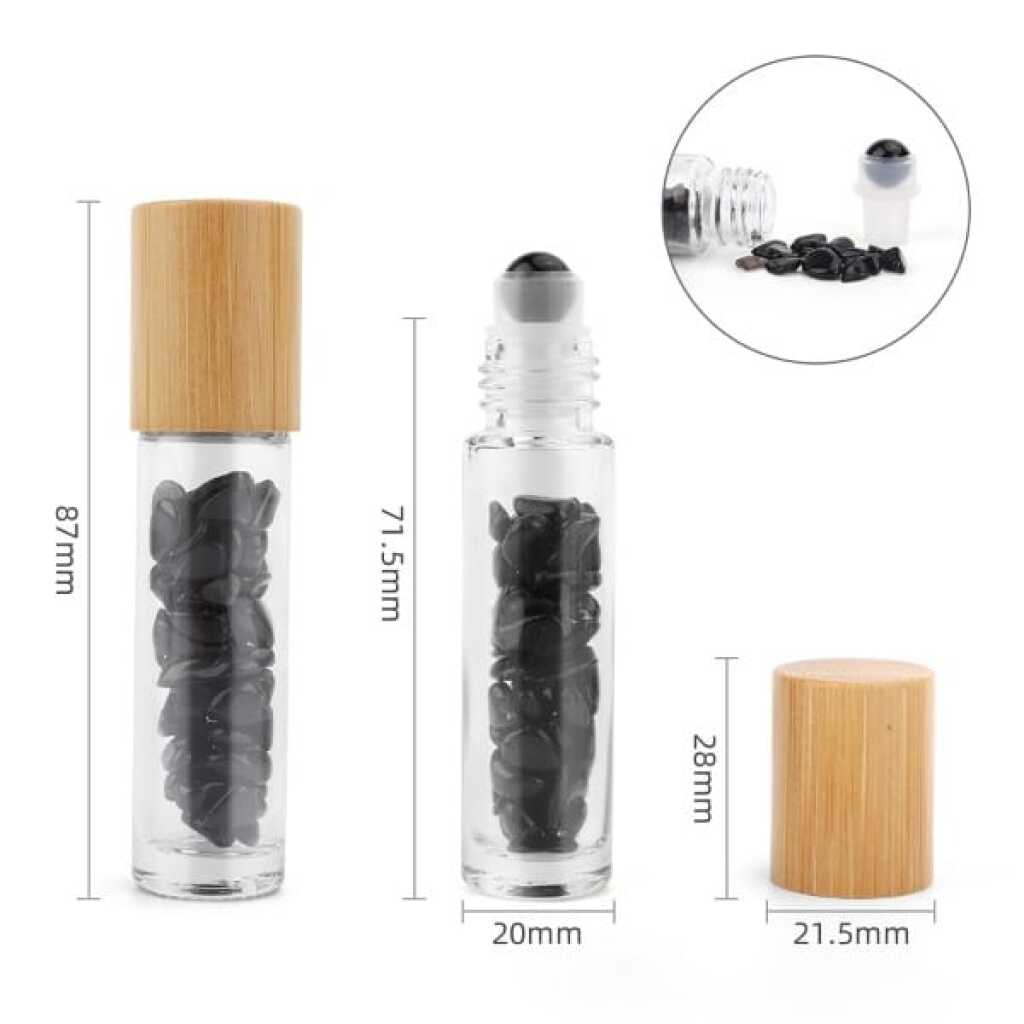 an aromatherapy gemstone roller bottle dispenser with black tourmaline