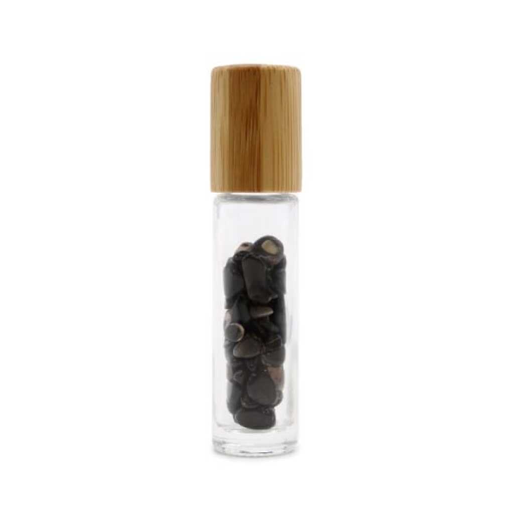 an aromatherapy gemstone roller bottle dispenser with black tourmaline