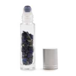 an aromatherapy gemstone roller bottle dispenser with sodalite and silver top