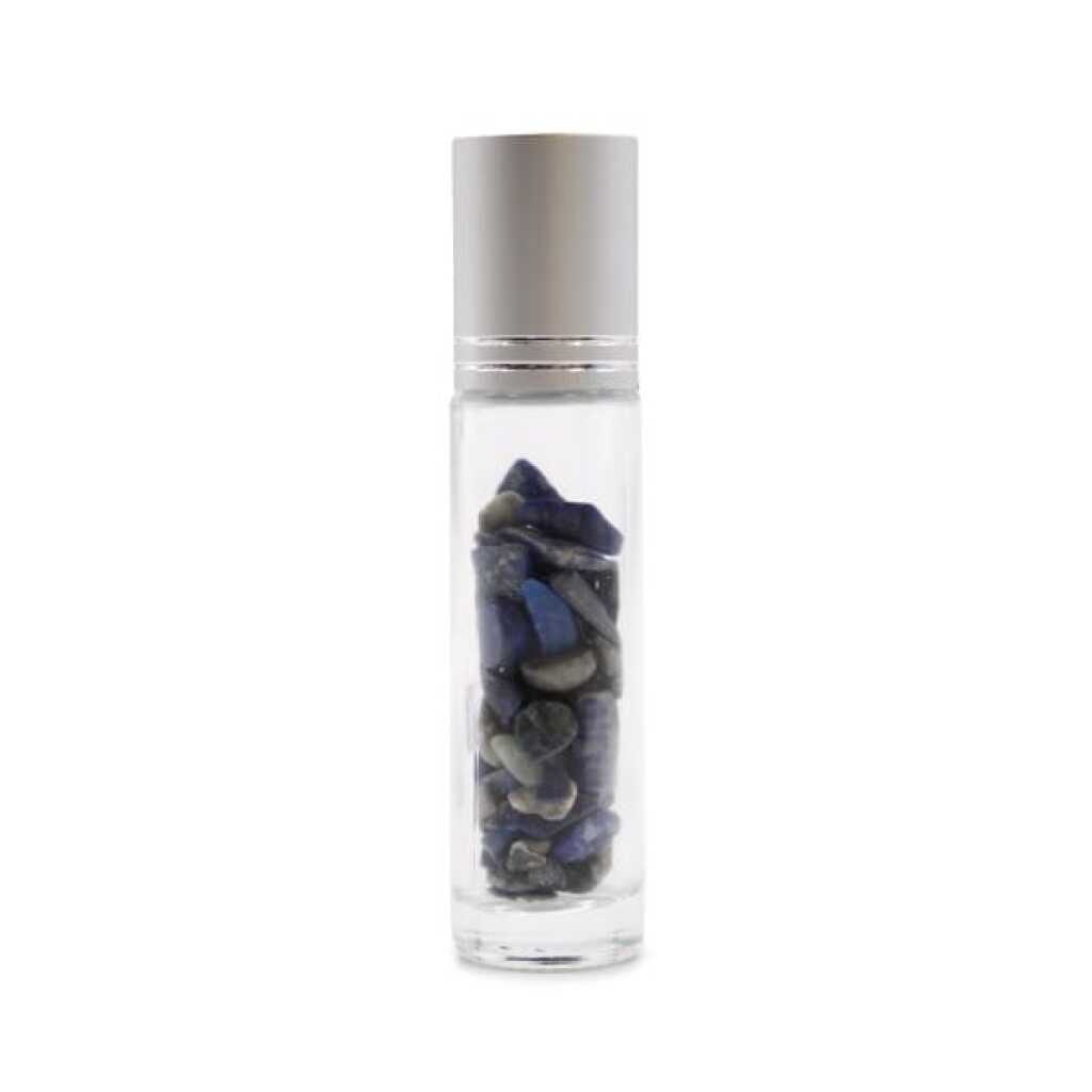 an aromatherapy gemstone roller bottle dispenser with sodalite and silver top