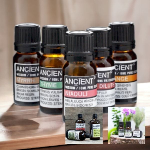 a selection of essential oils in 10ml bottles