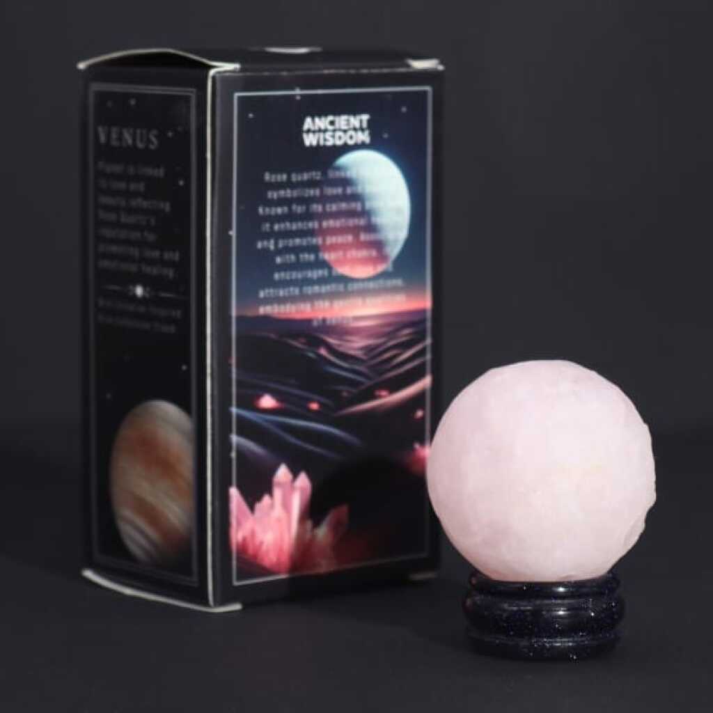 a rose quartz gemstone planet representing venus with packaging