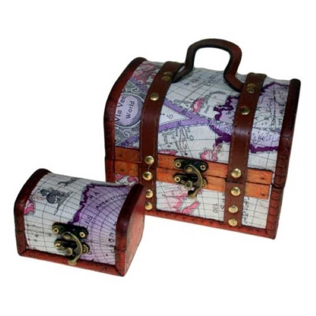 set of 2 colonial boxes with an atlas (map) design