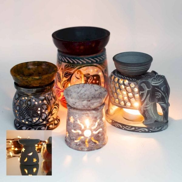 a selection of soapstone tealight oil diffusers