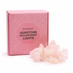A set of rose quartz gemstone enchantment lights, with packaging
