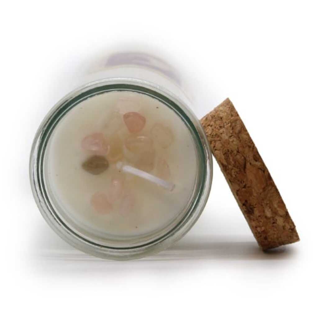 magic spell candle with Rose Quartz and Jasmine