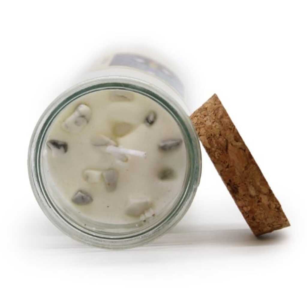 magic spell candle with White Jasper, Sage and Peppermint
