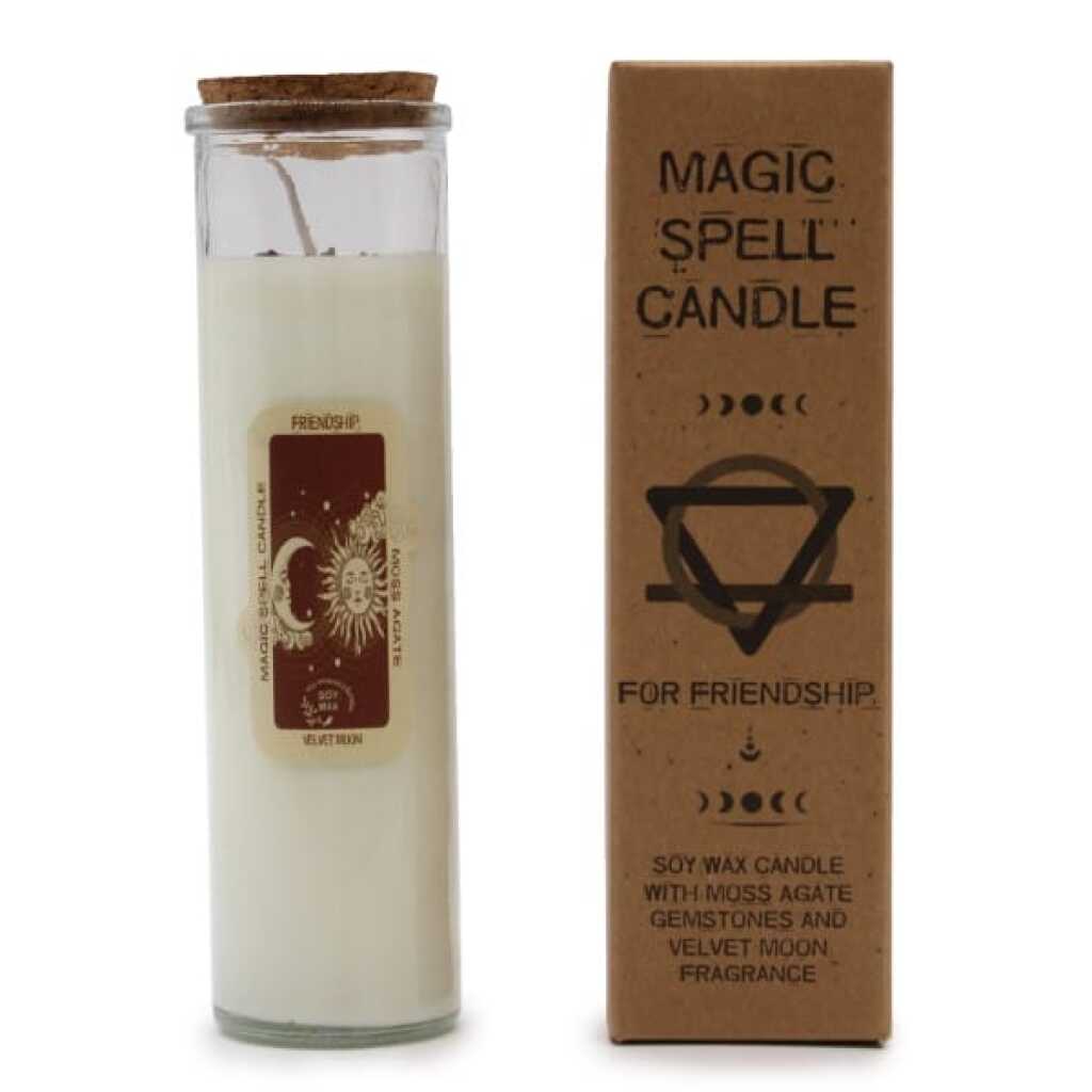 magic spell candle with Moss Agate and Velvet Moon - friendship