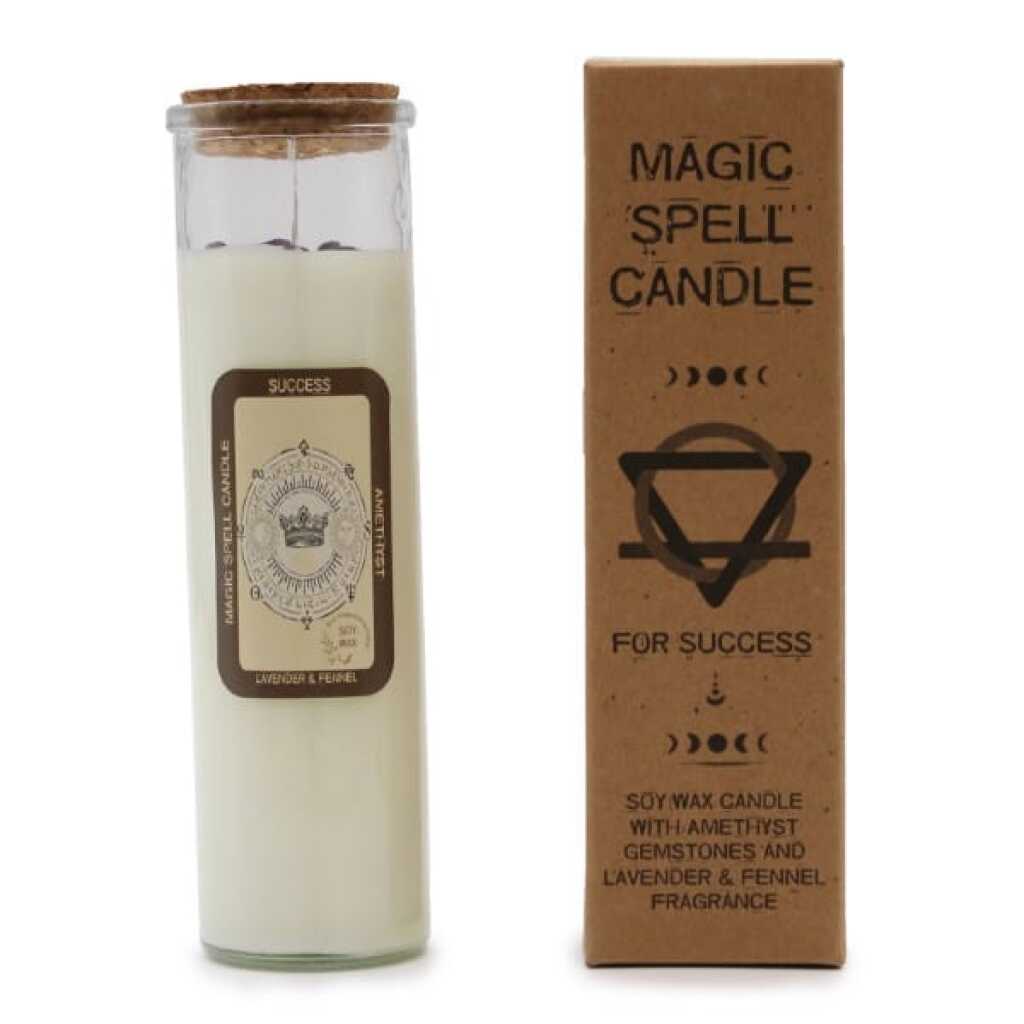 magic spell candle with Amethyst, Lavender and Fennel - success