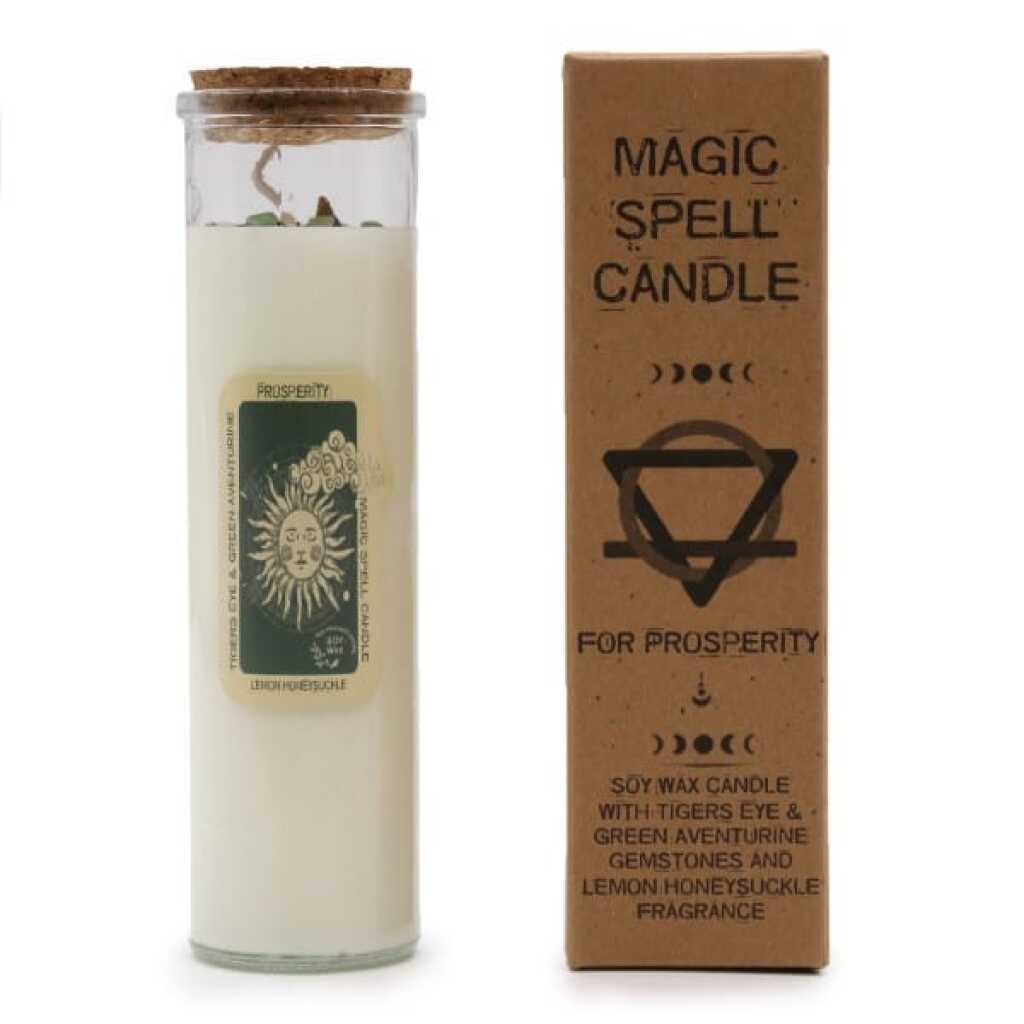 magic spell candle with Tiger Eye, Green Aventurine and Lemon Honeysuckle - prosperity