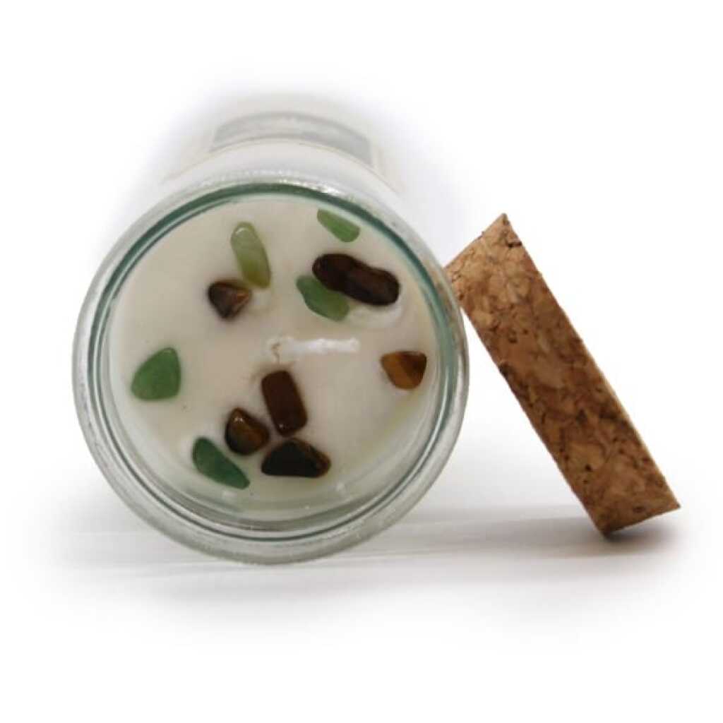 magic spell candle with Tiger Eye, Green Aventurine and Lemon Honeysuckle - prosperity