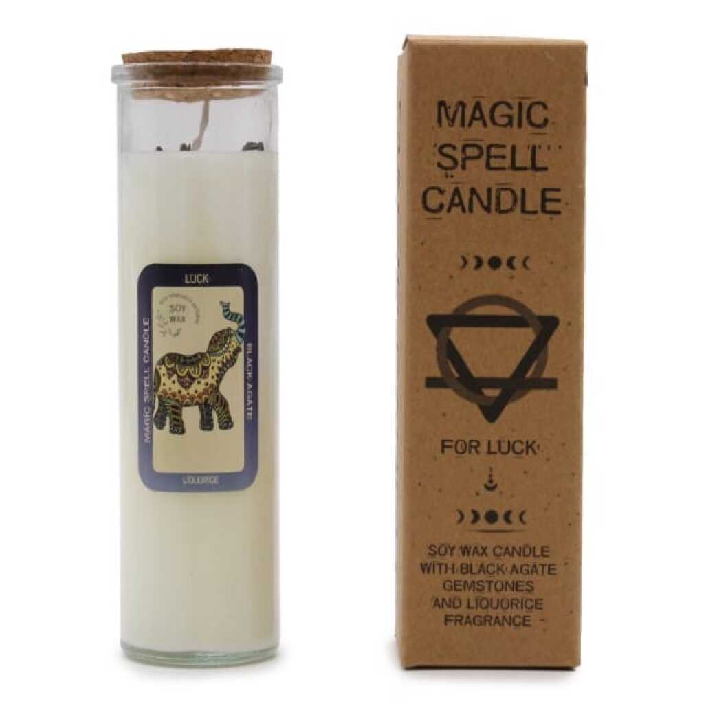 magic spell candle with Black Agate and Liquorice - luck