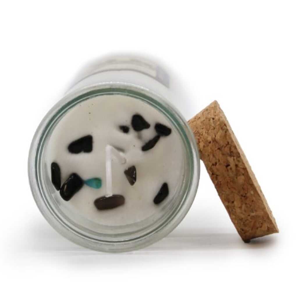 magic spell candle with Black Agate and Liquorice - luck