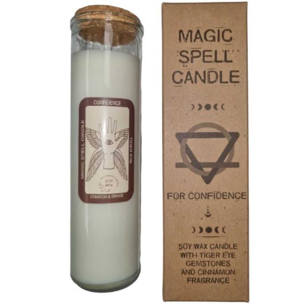 magic spell candle with Tiger Eye and Cinnamon - confidence