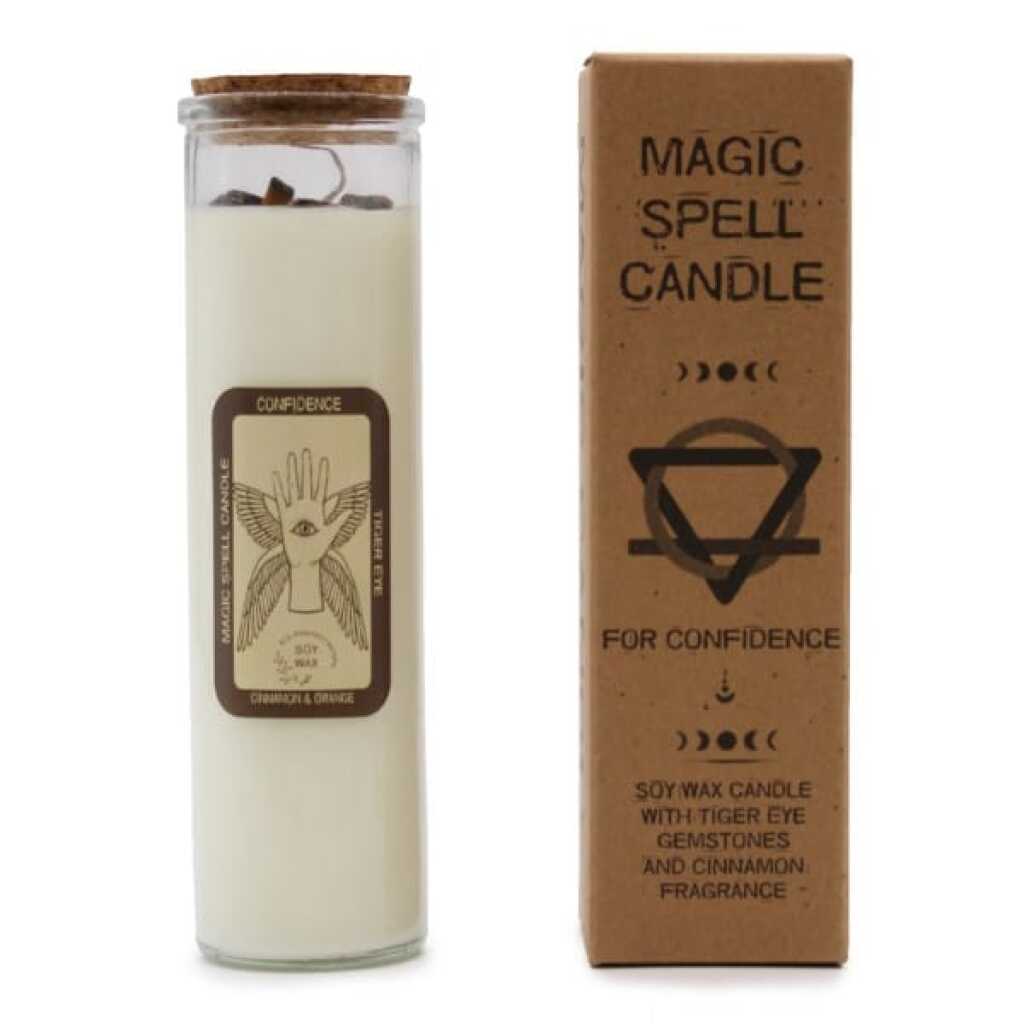 magic spell candle with Tiger Eye and Cinnamon - confidence