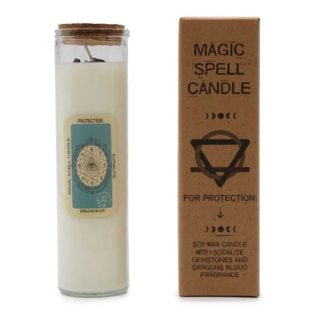 magic spell candle with Sodalite and Dragons Blood - protection