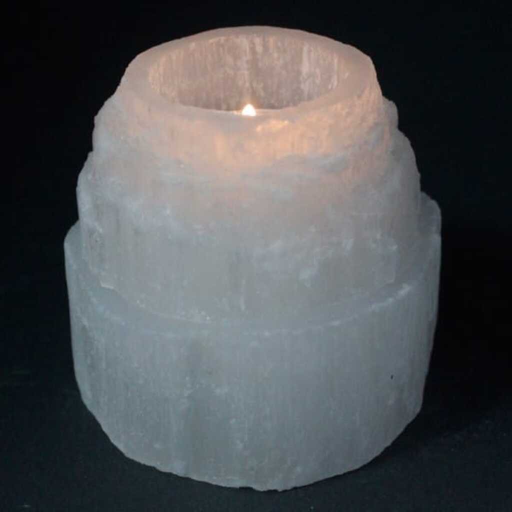 a selenite mountain top design candle holder for tealights