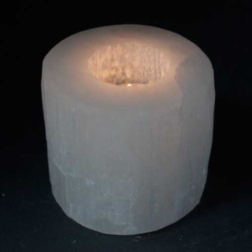 a selenite cylinder design candle holder for tealights