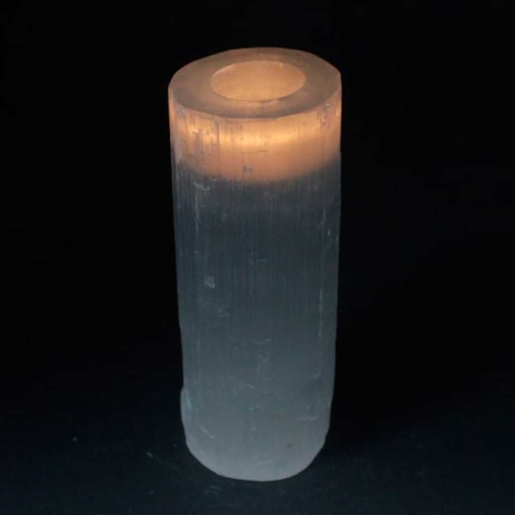a selenite cylinder design candle holder for tealights