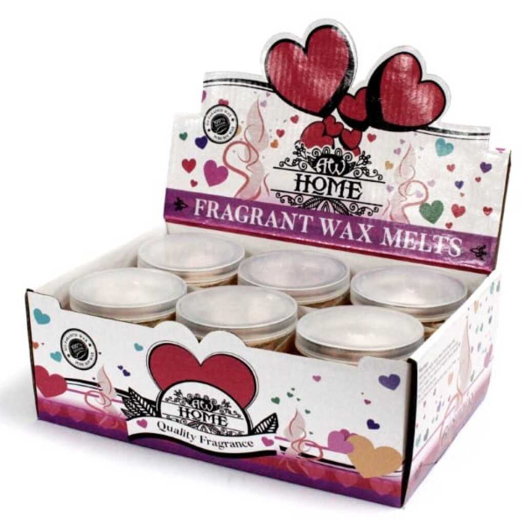 six jars of vanilla nutmeg soy wax melts in a display box