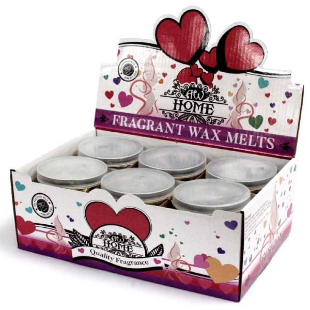 six jars of dark patchouli soy wax melts in a display box
